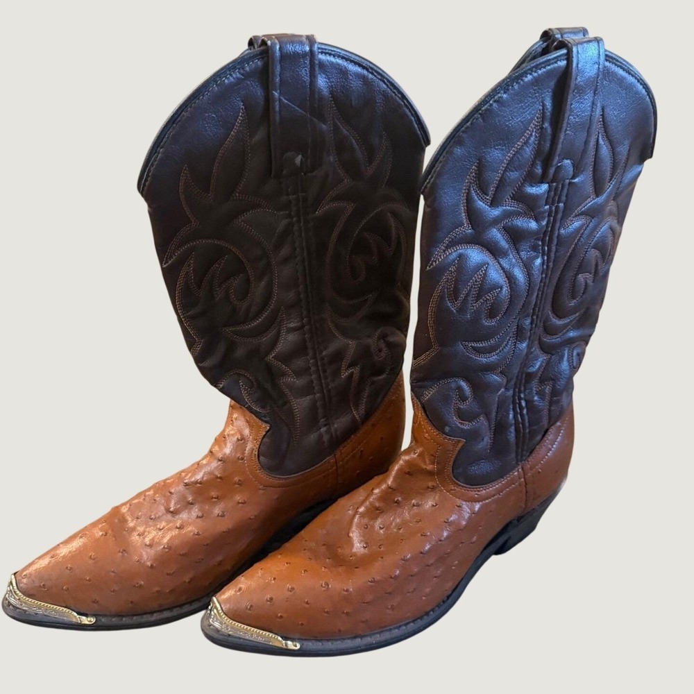 Vintage Womens‎ Dingo Ostrich Print Western Cowboy Boots Pointed Toe Size 6 M